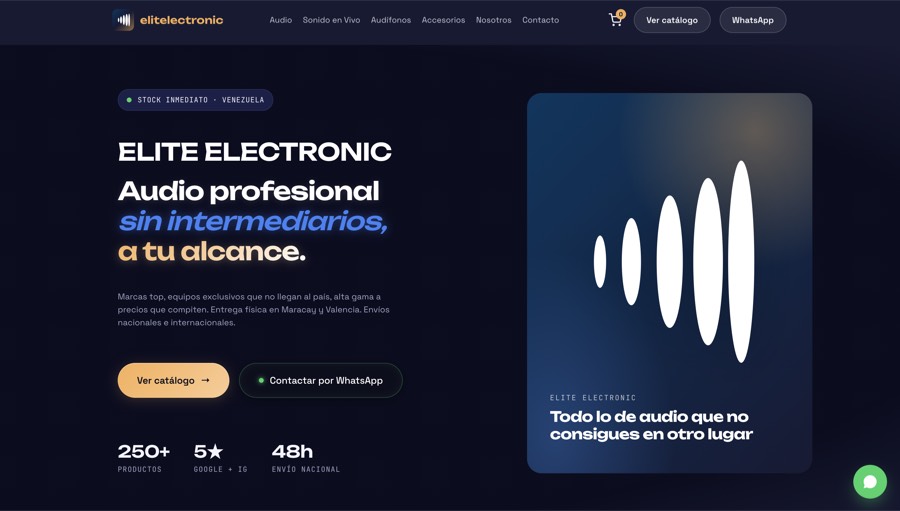 Sitio web diseñado para Elite Electronic, tienda de audio profesional
