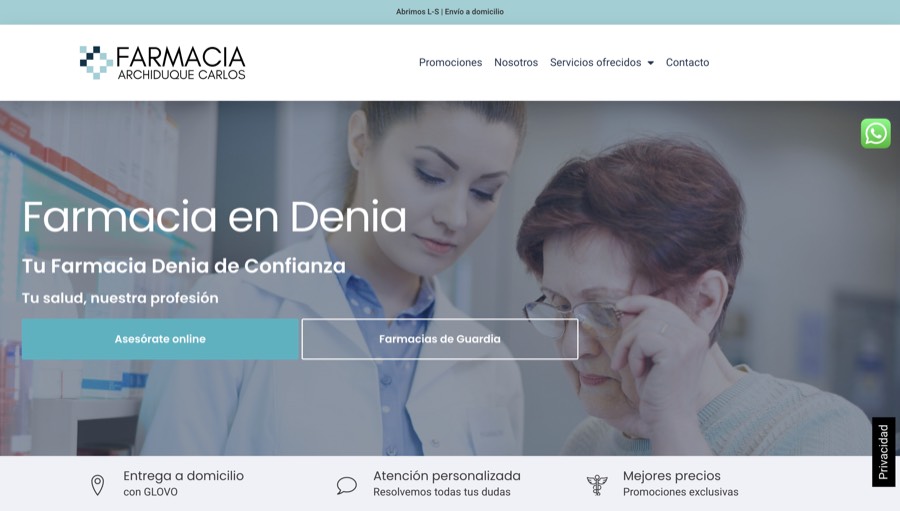 Sitio web diseñado para Farmacia Archiduque Carlos en Denia