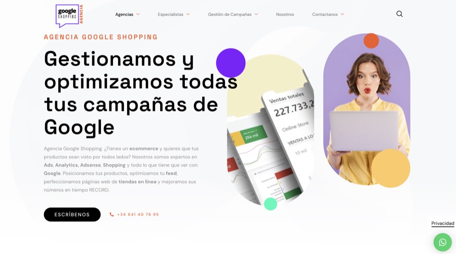 Sitio web diseñado para Agencia Google Shopping