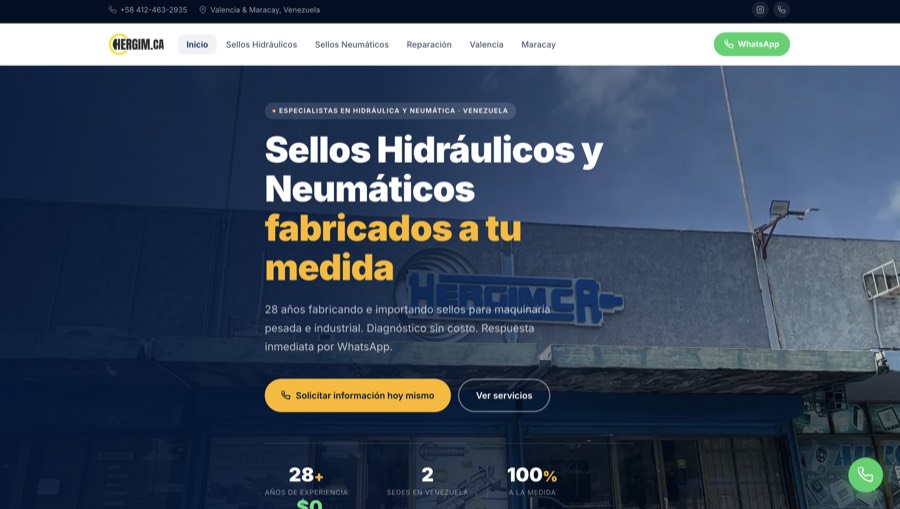 Sitio web diseñado para Hergimca, sellos hidráulicos y neumáticos