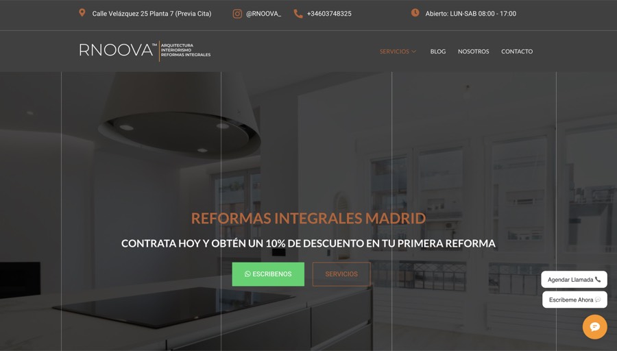 Sitio web diseñado para RNOOVA, reformas integrales