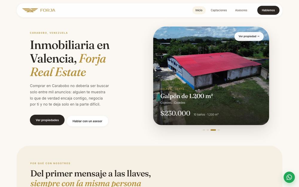 Captura del sitio web Forja Real Estate, creado y posicionado por GodoyPnt